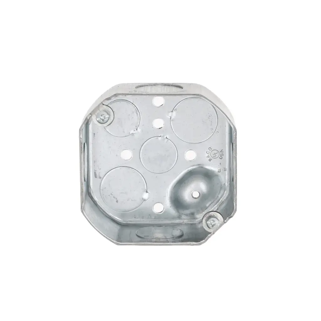 [CA34] CAJA GALVANIZADA OCTAGONAL 4", 1 1/2" PROF, KO 1/2" Y 3/4", TIERRA ELEVADA, RACO