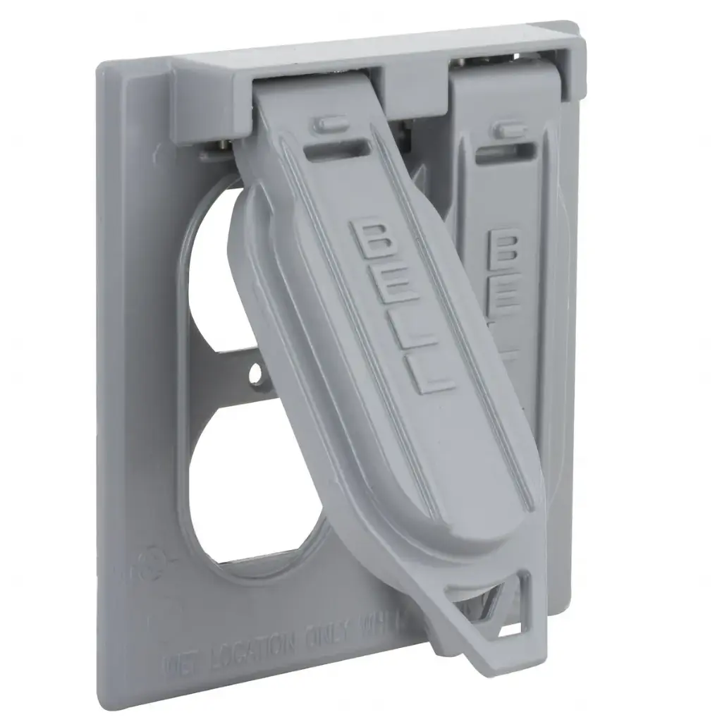 TAPA ALUMINIO 4X4" PARA INTEMPERIE PARA 2 TOMACORRIENTES DOBLES, BELL OUTDOOR