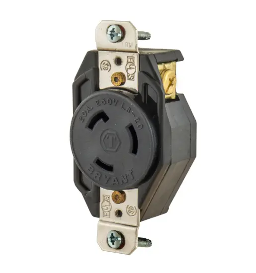 RECEPTÁCULO DE BLOQUEO EMPOTRABLE INDUSTRIAL L6-20R, 20A 250V, 2P-3H, CONEXIÓN A TIERRA, BRYANT