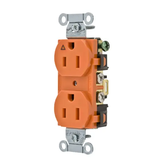 [IG15CR] TOMACORRIENTE DOBLE 15A, 125V, 2P-3H, 5-15R, CONEXIÓN A TIERRA, ANTICORROSIVO, NARANJA, WDK