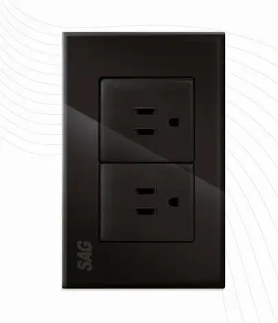 [S00956] CONTACTO DOBLE CON TAPA, SAGELECTRIC (NEGRO)