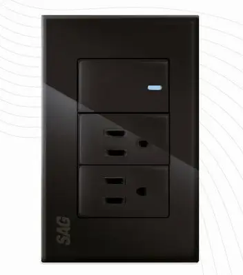 [S00960] APAGADOR DOBLE Y CONTACTO SENCILLO CON TAPA, SAGELECTRIC (NEGRO)