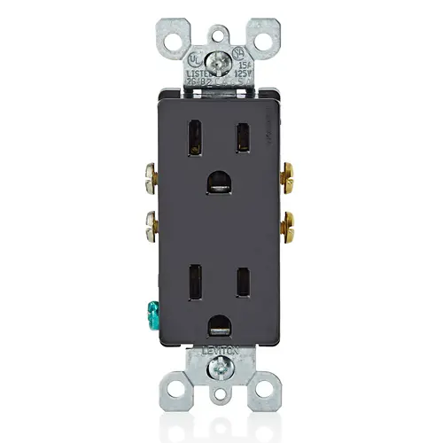 [5325-E] TOMACORRIENTE DOBLE DECORA 15A, 125V, 5-15R, 2P-3H, CONEXIÓN A TIERRA, LEVITON (NEGRO)