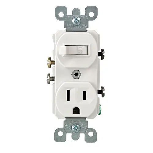 [5225-W] APAGADOR CON TOMACORRIENTE 15A, 120V, 5-15R, CONEXIÓN A TIERRA, UNIPOLAR, LEVITON (BLANCO)