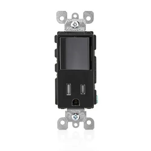 [5625-E] APAGADOR CON TOMACORRIENTE DECORA 15A, 120V, 5-15R, CONEXIÓN A TIERRA, LEVITON (NEGRO)