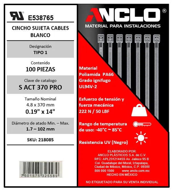 CINCHO PRO CERTIFICACIÓN UL ANCLO