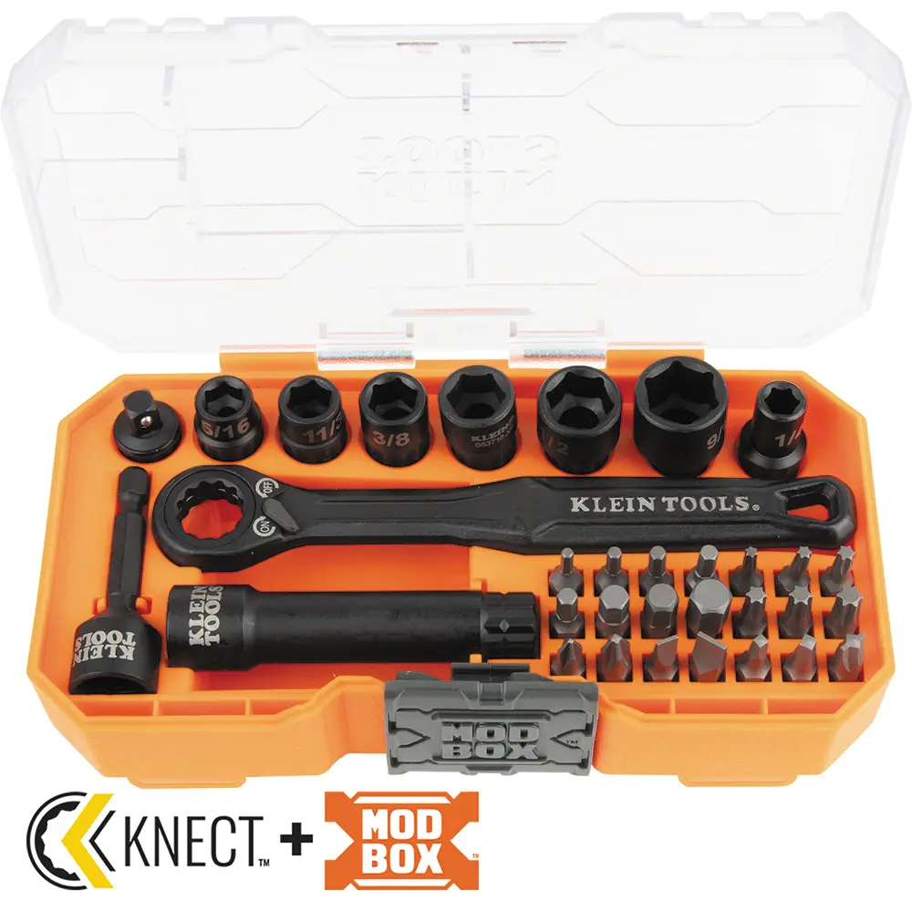 [65300] JUEGO DE DADOS RESISTENTES AL IMPACTO CON SALIDA DIRECTA Y PORTADADO DE 1/4'' KNECT™, 32 PIEZAS KLEINTOOLS