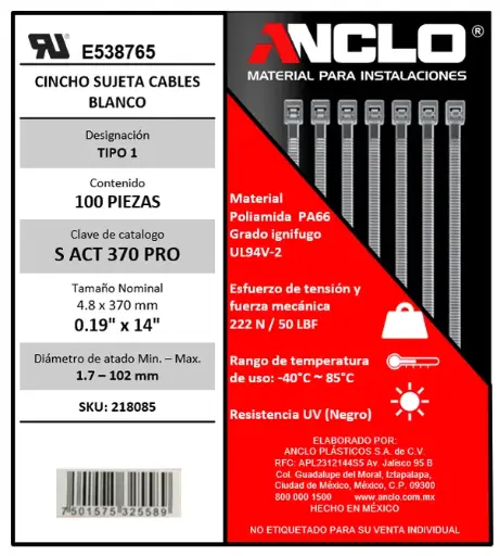 CINCHO PRO CERTIFICACIÓN UL ANCLO